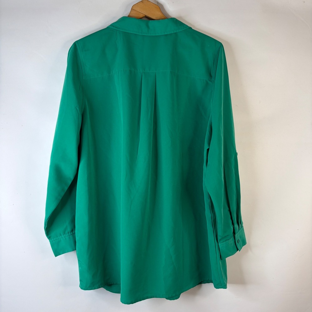 Denim & Co Button Up Tunic Women 1X Green Roll Tab Sleeve Pocket Longline - Picture 5 of 8